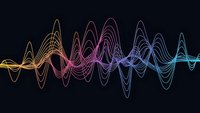Colorful sound wave visualization with flowing audio frequency lines on dark background for music production and digital audio technology projects.