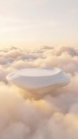 White geometric platform floating among soft pink clouds in dreamy sky for product display and presentation mockup design.