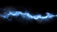 Glowing blue lightning streak on black background, abstract energy wave pattern with ethereal smoke effect creates dramatic atmospheric design element.