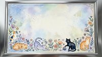Watercolor floral frame with cute cats and botanical elements on pastel background for greeting cards, invitations and decorative projects.