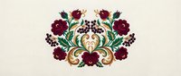 Decorative floral ornament with burgundy roses and grapes in vintage folk art style on cream background for traditional design projects.