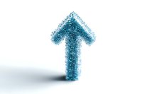 Sparkling blue glitter arrow pointing upward on white background, symbolizing growth, success and positive direction in business concept.