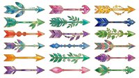 Decorative arrows with leaf and floral ornaments in multiple colors, isolated on white background, ready for design projects, invitations, and craft applications.