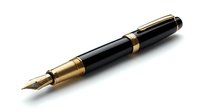 Elegant black fountain pen with gold accents and nib, isolated on white background, suitable for business, writing, stationery design, and luxury product presentations.