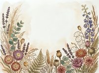 Botanical floral frame with lavender, wheat, roses, and wildflowers arranged on cream background. Isolated design element suitable for invitations, stationery, and wedding projects.