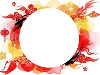 Festive frame with red dragons, golden lanterns and traditional ornaments on watercolor background. Lunar celebration design for greeting cards and decorations.