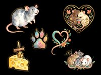 Cute mouse rat rodent with decorative heart paw print cheese and floral ornaments isolated on transparent background. Ready for t-shirt design, stickers, clipart and print-on-demand products.