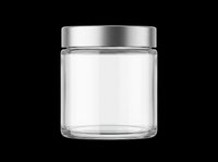 Empty glass jar with stainless steel lid, isolated on transparent background. Ready for clipart, product mockups, packaging design, sublimation, and print-on-demand applications.