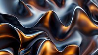 Elegant wavy metallic surface with orange glowing light and silver reflections creates dynamic abstract background pattern with smooth flowing curves.