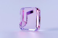 Musical note symbol in transparent glass or crystal material with pink and purple reflections on light background, modern minimal design for music apps and media.