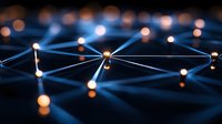 Abstract network connections with glowing nodes and lines representing digital communication, data transfer, and modern technology infrastructure.