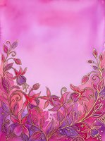 Watercolor floral border with pink and purple flowers, gold outlines, and vibrant gradient background, perfect for cards, posters, and invitations.