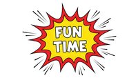 Comic book style burst with FUN TIME text in bold letters. Colorful explosion graphic with red and yellow starburst design isolated on white background.