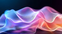 Ethereal flowing waves in vibrant neon colors against dark background create dynamic abstract composition with smooth gradients from blue to purple and pink to orange.