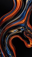 Dynamic liquid metal waves in orange and blue creating flowing abstract patterns on black background for modern digital art and contemporary design projects.
