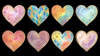 Decorative heart shapes with ornamental patterns, gold borders, and vibrant colors isolated on transparent background. Ready for t-shirt designs, clipart, stickers, sublimation, print-on-demand products, and digital crafts.
