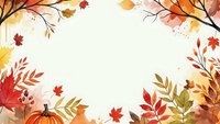 Autumn frame with colorful fall leaves, pumpkins and branches on cream background for seasonal greeting cards, thanksgiving invitations and harvest decorations.