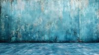 Atmospheric turquoise grunge wall and floor background with weathered texture and natural lighting effects creates moody artistic backdrop for photography and design.