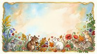 Watercolor autumn frame with cute woodland animals, squirrels, hedgehogs and seasonal foliage creating decorative border for fall designs and invitations.
