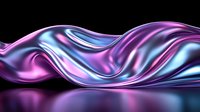 Abstract flowing metallic liquid wave in purple and blue neon colors against black background with reflection, modern dynamic design element.