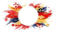 Vibrant Chinese New Year frame with red and gold brush strokes, lanterns, and traditional ornaments on white background for festive design projects.