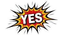 Comic book style explosion burst with YES text in bold white letters on red and yellow starburst background isolated on white for graphic design projects.