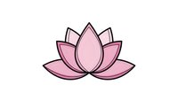 Pink lotus flower symbol with black outline isolated on white background for meditation, yoga, wellness and spiritual design projects.