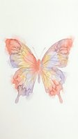 Watercolor butterfly with pastel pink purple yellow wings on light background for spring design projects and nature artwork.
