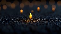 Glowing yellow figure stands out among dark silhouettes on textured surface with bokeh light effects in background, representing leadership and individuality.