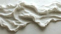 Flowing creamy white liquid with gold sparkles creates elegant wave pattern against dark background, luxurious smooth texture for cosmetic and beauty product designs.