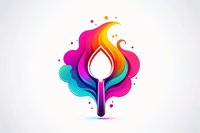 Vibrant paint brush logo with colorful flowing liquid splash effect in rainbow gradient colors against white background, creative art concept for design studio branding.