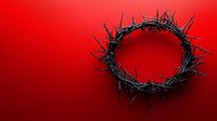 Crown of thorns on vibrant red background symbolizing sacrifice, faith and religious devotion for Easter and Christian worship concepts.
