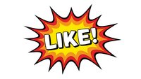 Comic book style burst with LIKE text in yellow letters on red and orange explosion background isolated on white for social media designs.