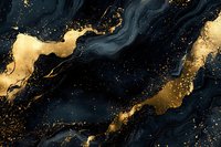Luxurious black and gold marble texture with flowing waves and sparkles. Abstract fluid art background with metallic effect and natural stone pattern.