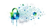 Digital cybersecurity concept with padlock and circuit board elements on white background for technology and data protection designs.
