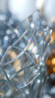 Crystal glass with rainbow light refraction and bokeh background creating elegant luxury atmosphere for premium product photography and design projects.
