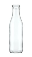 Empty clear glass bottle with metal screw cap, suitable for beverage packaging, food storage, and product branding applications.