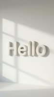 Hello word in embossed white letters on a bright wall with soft window shadows, minimal style for greeting cards and social media.