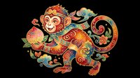 Playful monkey character with ornate decorative patterns, vibrant colors, and traditional Asian-inspired design. Isolated on transparent background, ready for t-shirts, stickers, clipart, and print-on-demand products.