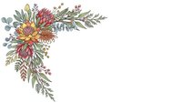 Watercolor floral corner arrangement with autumn leaves and berries on white background for wedding invitations and greeting cards.