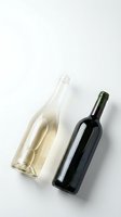 Two wine bottles on white background, one clear with white wine and one dark green with red wine, isolated for product photography and design projects.
