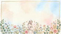 Woman in floral garden holding flowers, surrounded by blooming roses and botanical elements, isolated on white background for design use.