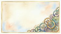 Steampunk gears and cogs border frame with vintage watercolor background, isolated on white for design projects and creative layouts.