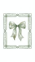 Watercolor sage green ribbon bow with decorative botanical border frame on white background for wedding invitations and greeting cards.