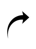 Black curved arrow pointing right on white background isolated for graphic design and user interface elements.