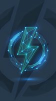 Futuristic neon lightning bolt symbol with glowing blue geometric network connections on dark abstract background for technology and energy concepts.