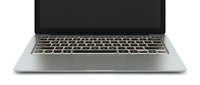 Laptop computer with blank black screen isolated on white background, ready for mockup design and digital marketing presentations.