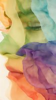 Ethereal watercolor waves in rainbow hues blend seamlessly from orange to green to blue and purple, creating fluid abstract art suitable for modern interior design.