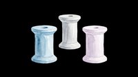Watercolor thread spools in blue, white, and lavender isolated on transparent background, ready for clipart, t-shirt design, stickers, print-on-demand products, and sublimation crafts.