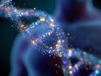 Magical glowing spiral of sparkling particles and light effects on dark blue background creates ethereal atmosphere for fantasy and science designs.
